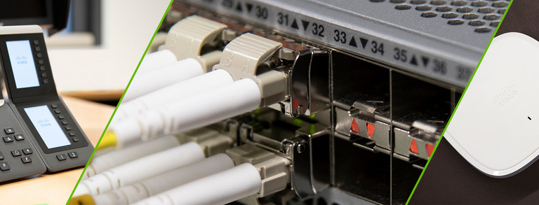 Kopfbild DataNet dreigeteiltes Bild: Telefon, Kabel an Steckplätzen, Wlan-Router und Smartphone