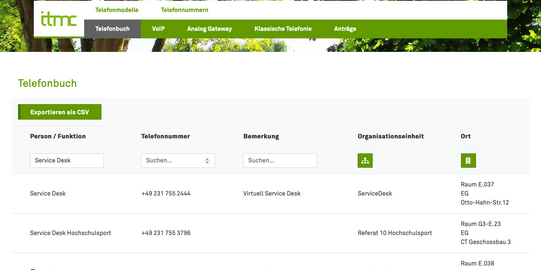 Telefon-Datenbank Screenshort der Telefondatenbank