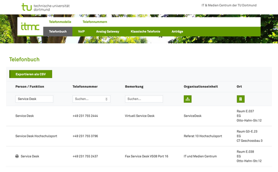 Telefon-Datenbank Screenshort der Telefondatenbank