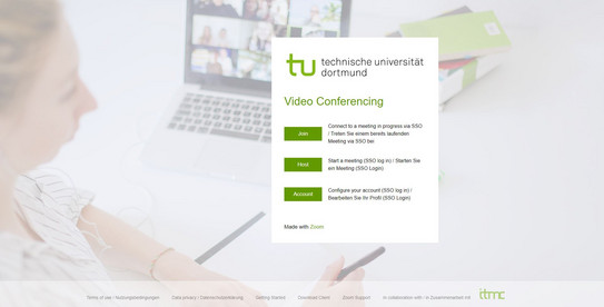 Zoom-Startbild Startbildschirm von Zoom an der TU Dortmund